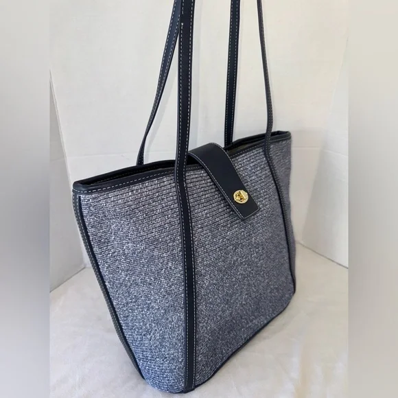 TALBOTS BLUE PACKABLE PAPER-STRAW WOMENS TOTE BAG SHOULDER PURSE - Picture 6 of 15